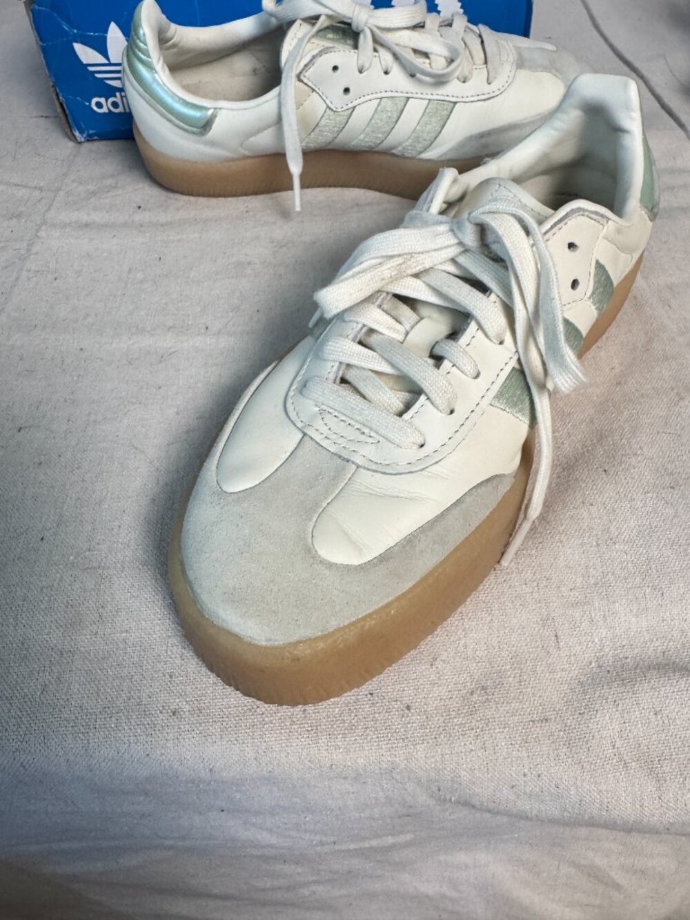 Adidas Women's 9.5 Sambae Off White  Lime Green Gum IG1947 Samba Shoes Sneakers - Picture 13 of 16